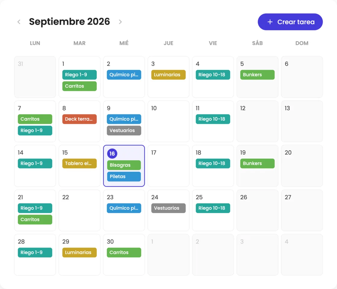 Calendario de mantenimiento preventivo de OptiTask