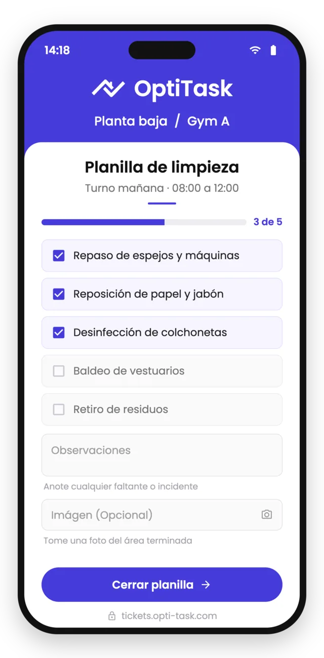 Checklist de limpieza en el celular