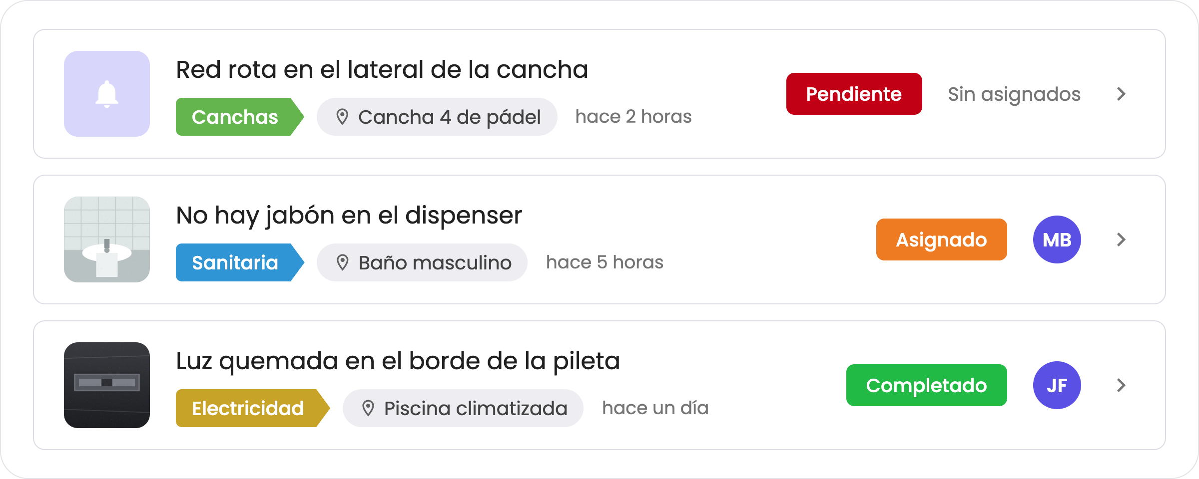 Lista de órdenes de trabajo de la planta en OptiTask con estado y responsable
