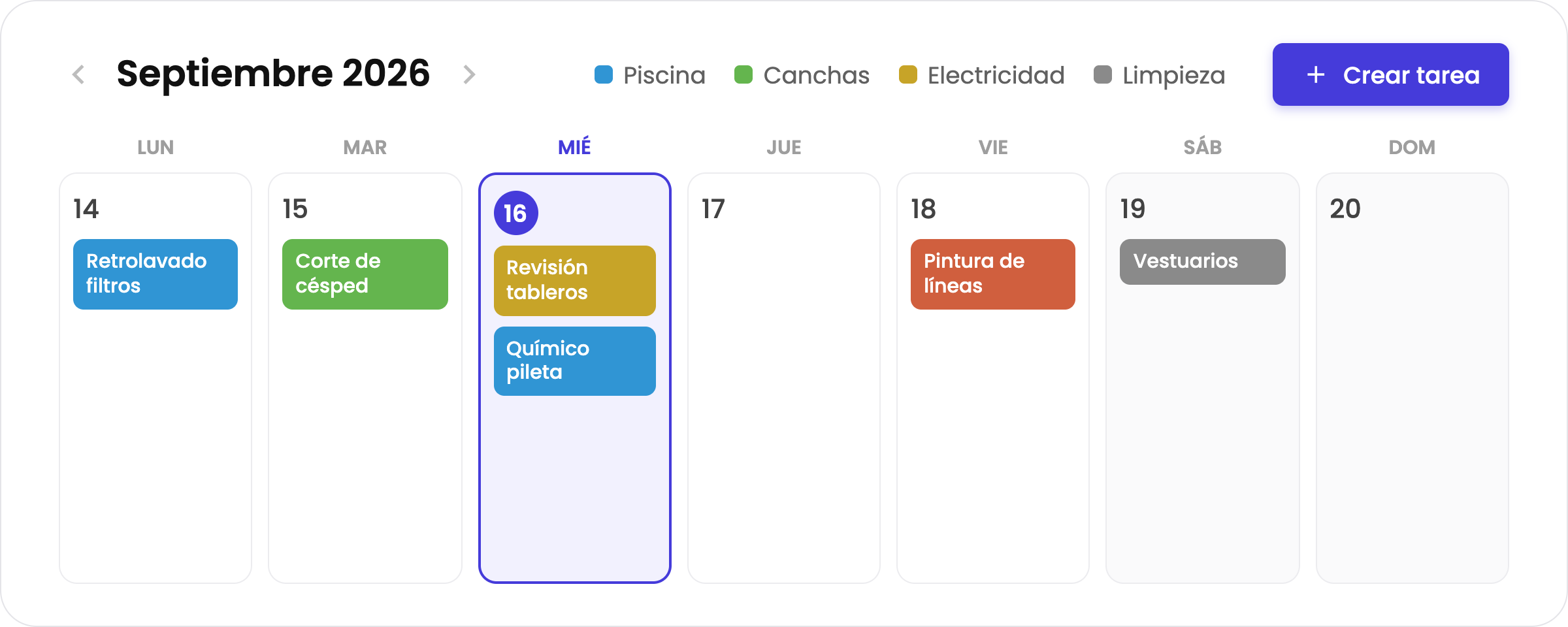 Calendario semanal de mantenimiento preventivo de la planta en OptiTask