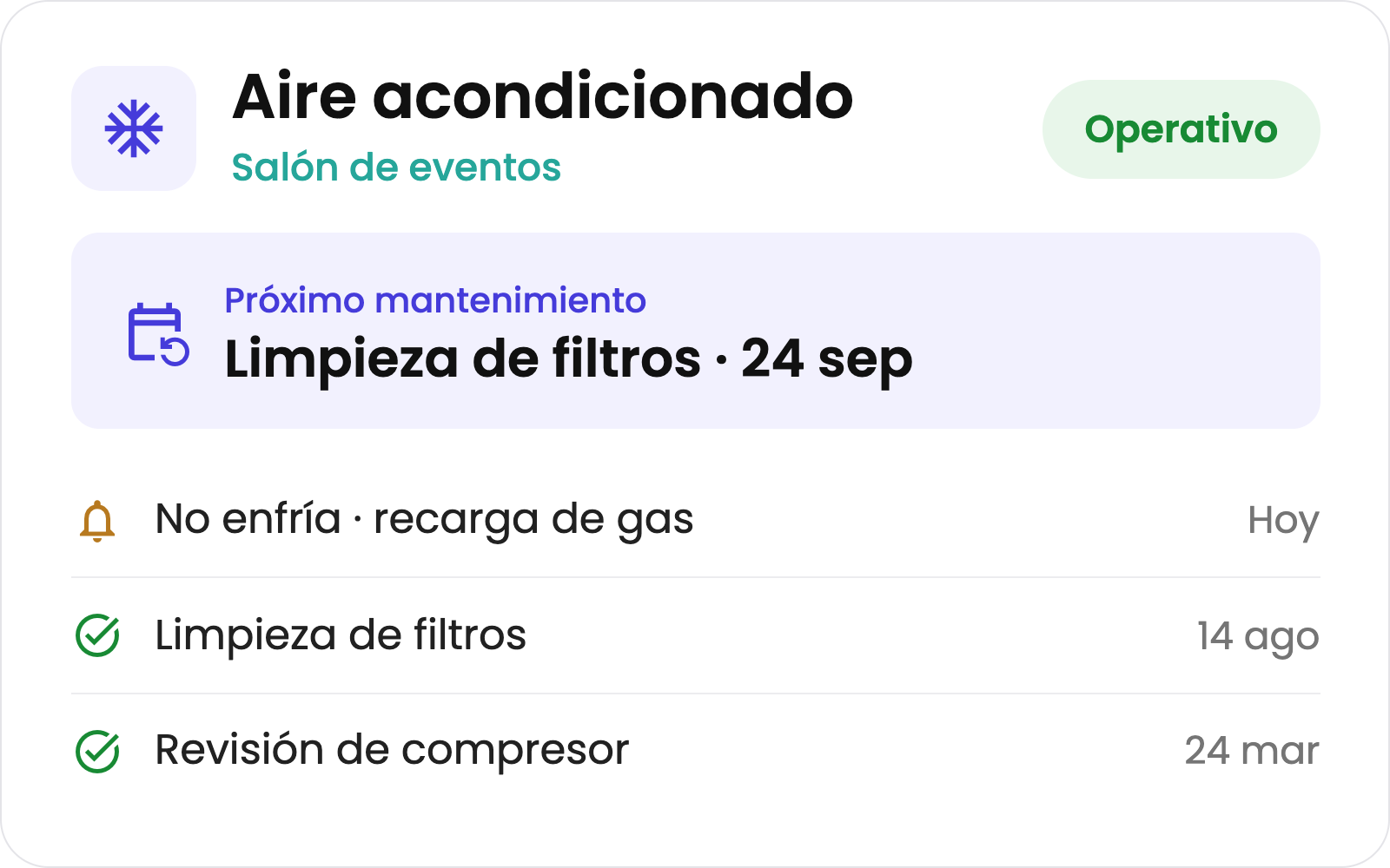 Ficha técnica de un activo de la planta en OptiTask