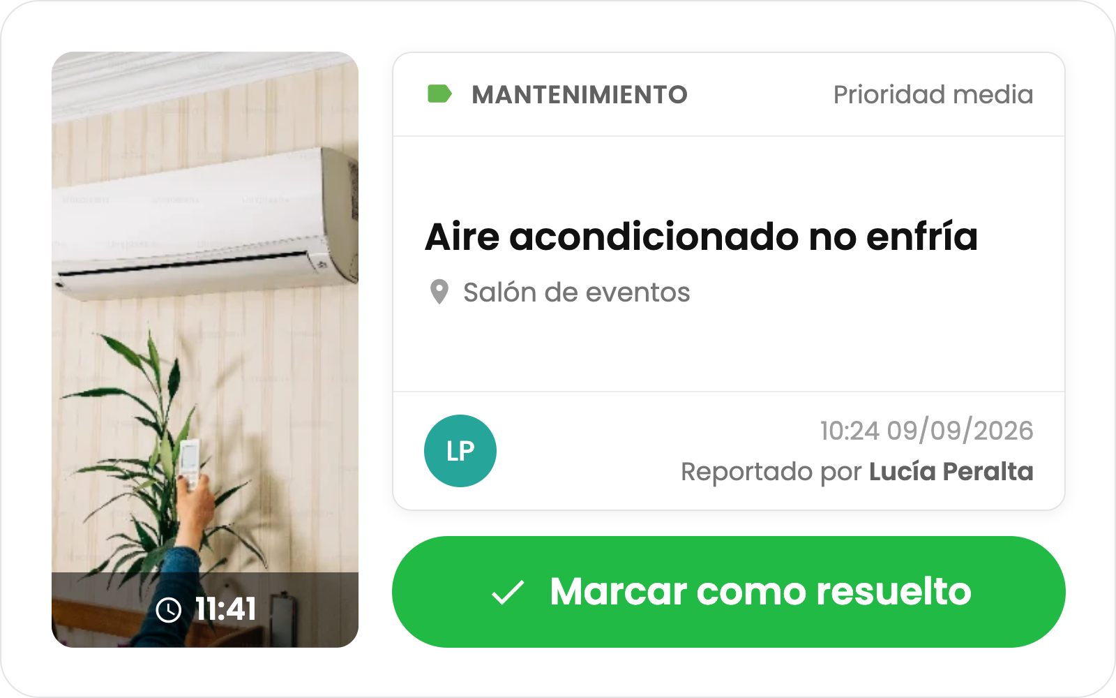 Ticket de mantenimiento resuelto en la app de OptiTask